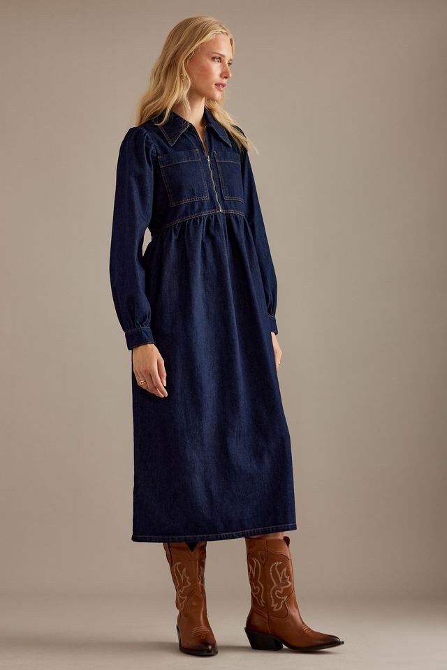 Robe mi-longue en denim à fermeture éclair au cou ALIGNE Gabriella #4