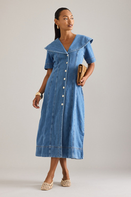 Robe midi en denim boutonnée Sparrow en taille: Uk 6 chez Anthropologie - ALIGNE - Modalova