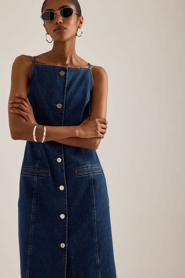 ALIGNE Santigo Square-Neck Button-Front Denim Midi Dress #1