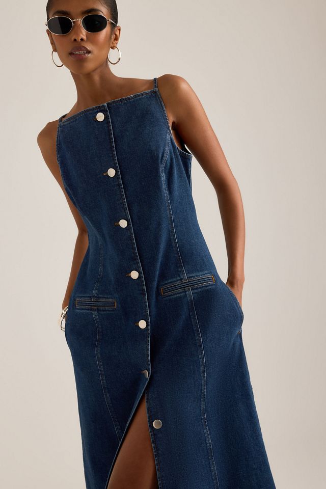 ALIGNE Santigo Square-Neck Button-Front Denim Midi Dress #3