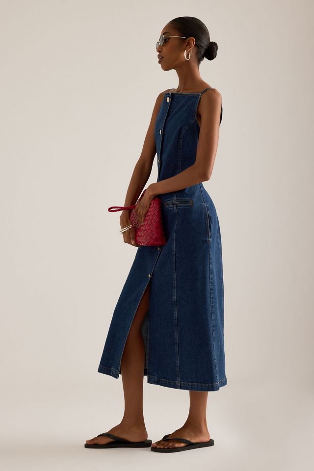 ALIGNE Santigo Square-Neck Button-Front Denim Midi Dress #4