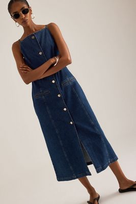 ALIGNE Santigo Square-Neck Button-Front Denim Midi Dress