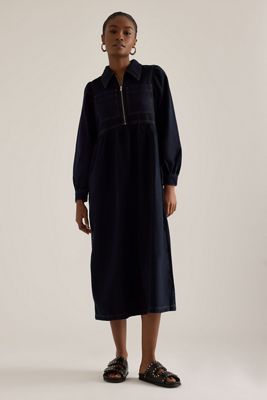 ALIGNE Abito Midi in Denim a Maniche Lunghe Gabriella
