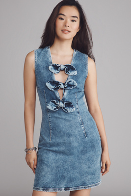 Baum Und Pferdgarten Ajki Bow Denim Mini Dress In Blue