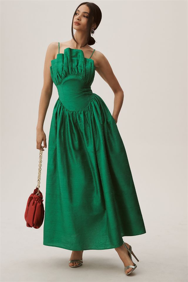 Anthropologie green 2025 silk dress