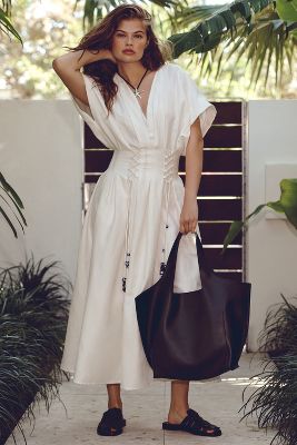 Shop Mehtap Elaidi V-neck Corset-waist Dress In White