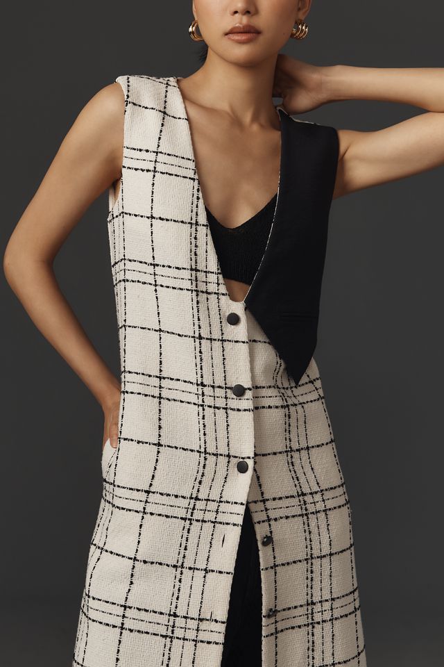 Mehtap Elaidi Asymmetrical Sleeveless Tweed Vest Midi Dress #2