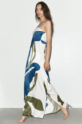 DIARRABLU Tubi Printed Strapless Maxi Dress