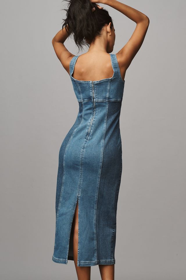 Pilcro Square-Neck Corset Denim Midi Dress | Anthropologie