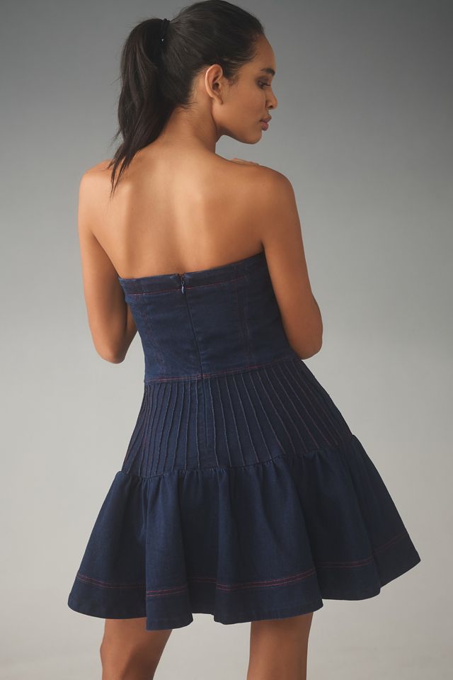 Maeve Rosette Strapless Fit & Flare Denim Mini Dress #1
