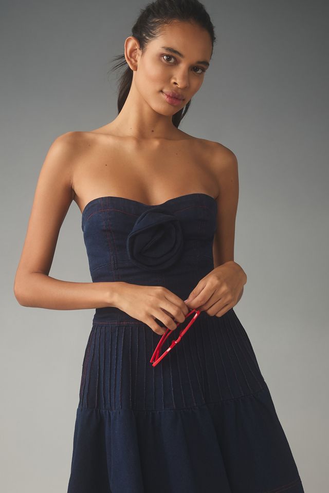 Maeve Rosette Strapless Fit & Flare Denim Mini Dress #2