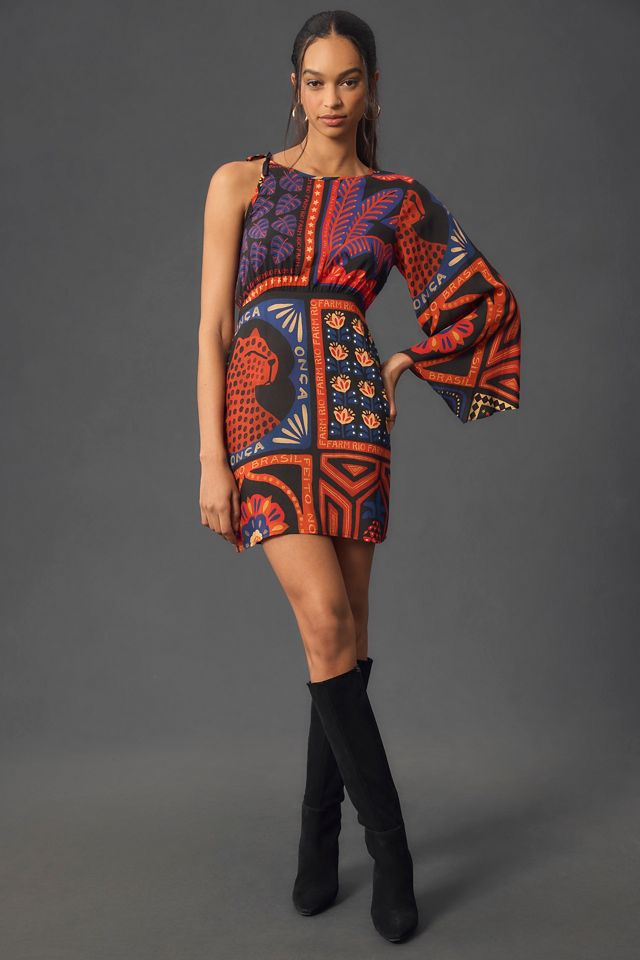 farm rio orange one shoulder mini dress Farm Rio One-Shoulder Mini Dress
