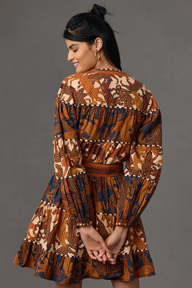 Farm Rio Long-Sleeve V-Neck Printed Mini Dress #1