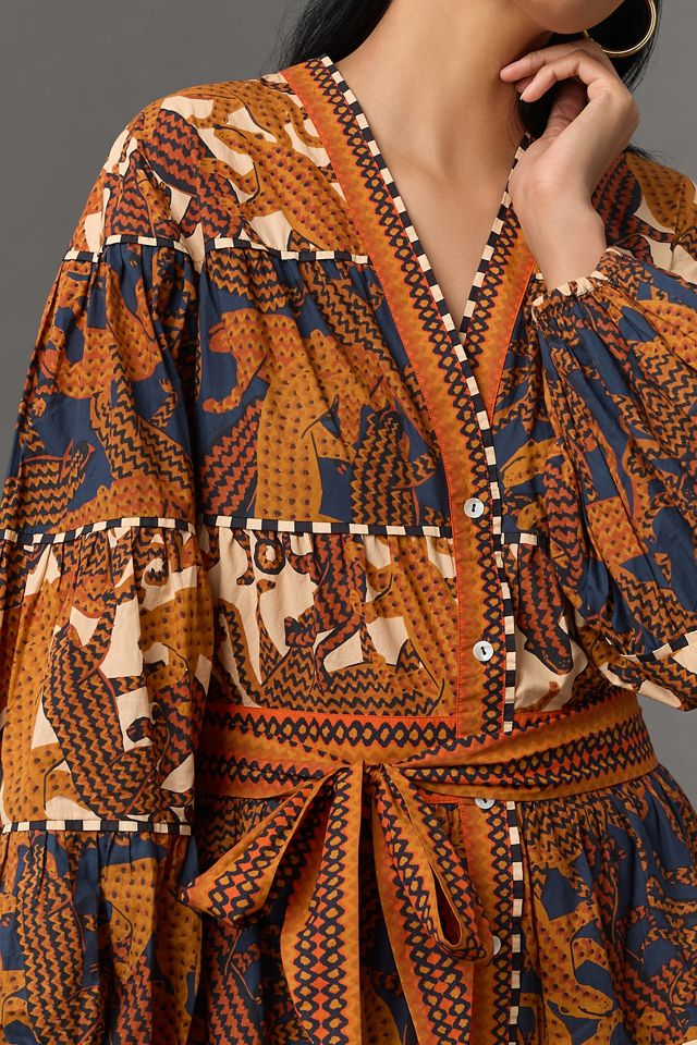 Farm Rio Long-Sleeve V-Neck Printed Mini Dress #2