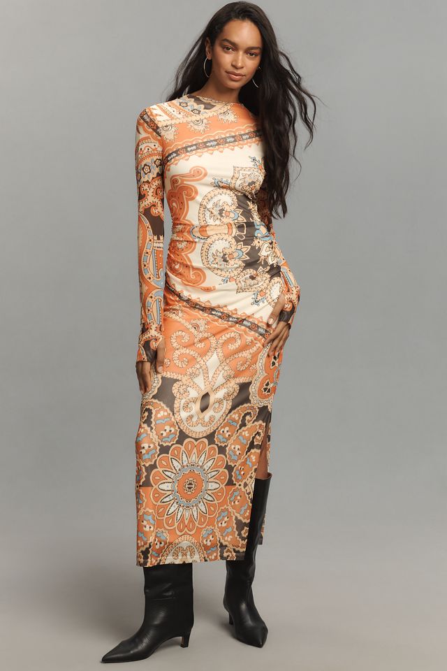 Farm Rio Long-Sleeve Mock-Neck Mesh Slim Midi Dress #1