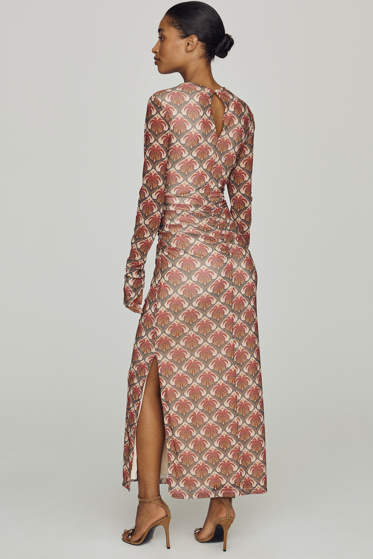 Farm Rio Long-Sleeve Mock-Neck Mesh Slim Midi Dress
