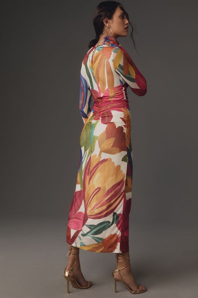 Farm Rio Long-Sleeve Mock-Neck Mesh Slim Midi Dress #1