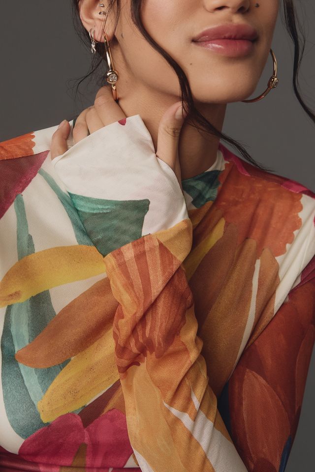 Farm Rio Long-Sleeve Mock-Neck Mesh Slim Midi Dress #2