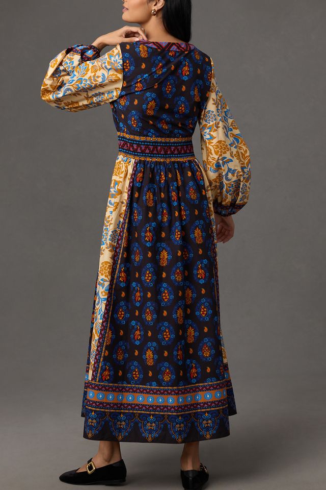 knee length dresses for ladies Multicolor Copacabana Beach Long Sleeve Maxi Dress