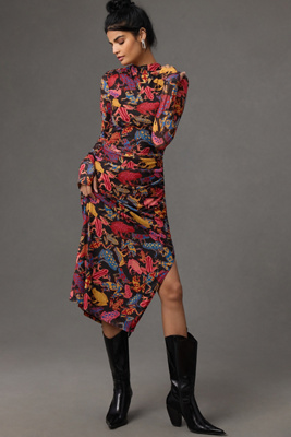 farm rio long-sleeve mock-neck a-line midi dress Farm Rio Mesh Mock Neck Long Sleeve Midi Dress | Size XXS