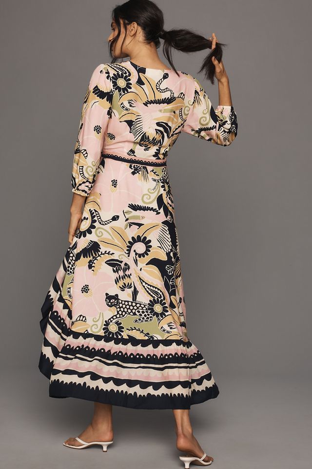Farm Rio Long-Sleeve V-Neck Wrap Midi Dress #1