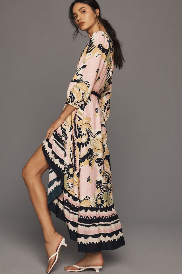 Farm Rio Long-Sleeve V-Neck Wrap Midi Dress #3