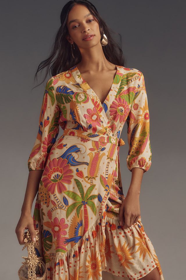 NWT Farm Rio Monica Wrap Midi sold Dress