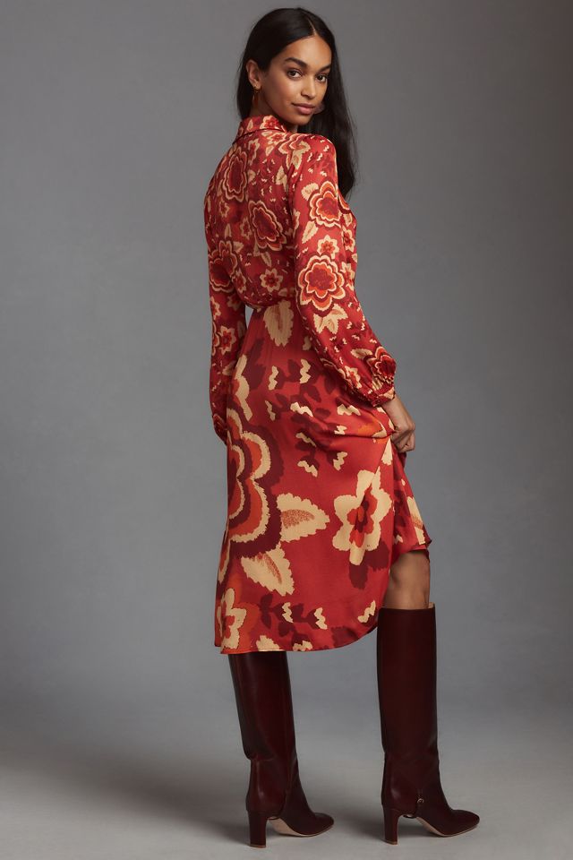 Farm Rio Long-Sleeve V-Neck Floral Midi Shirt Dress #2