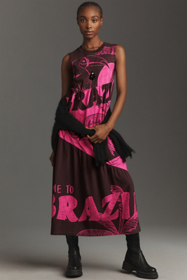 Farm Rio Tiered Graphic T-shirt Midi Dress In Pink