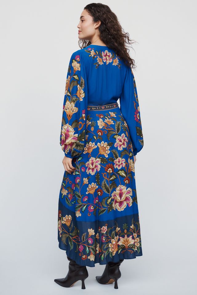 Farm Rio Long-Sleeve Floral Wrap Midi Dress #2