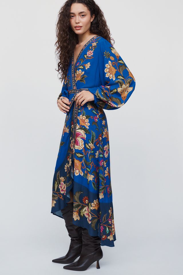 Farm Rio Long-Sleeve Floral Wrap Midi Dress #3