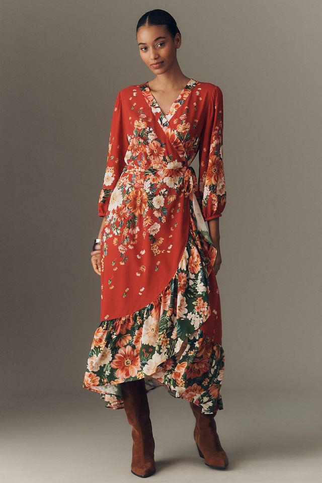 Farm Rio Long-Sleeve Floral Wrap Midi Dress #2