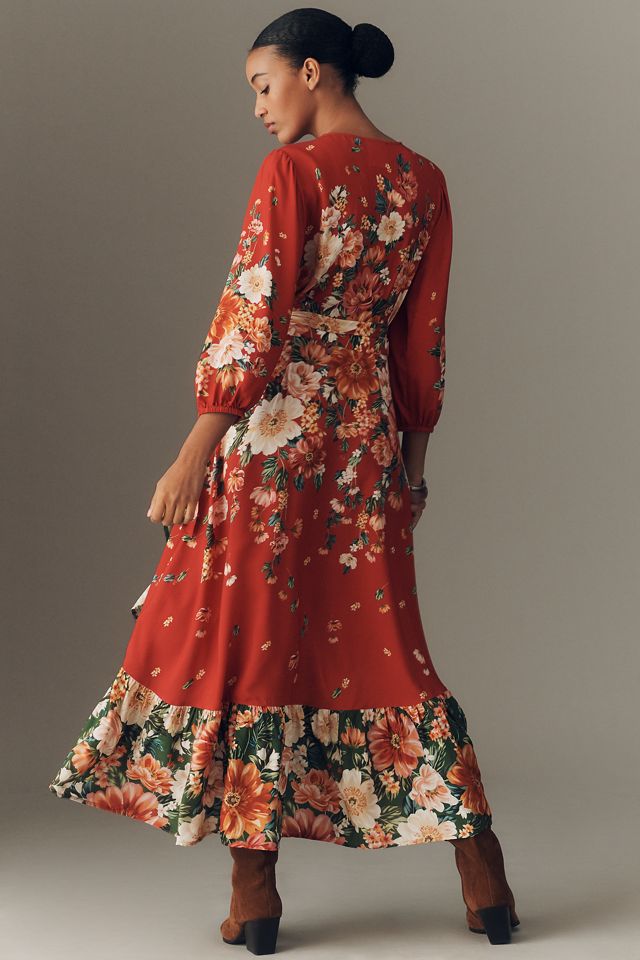 Farm Rio Long-Sleeve Floral Wrap Midi Dress #3