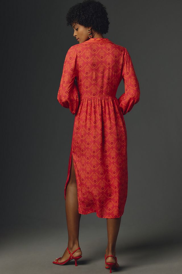 Farm Rio Long-Sleeve V-Neck Printed Midi Dress #1