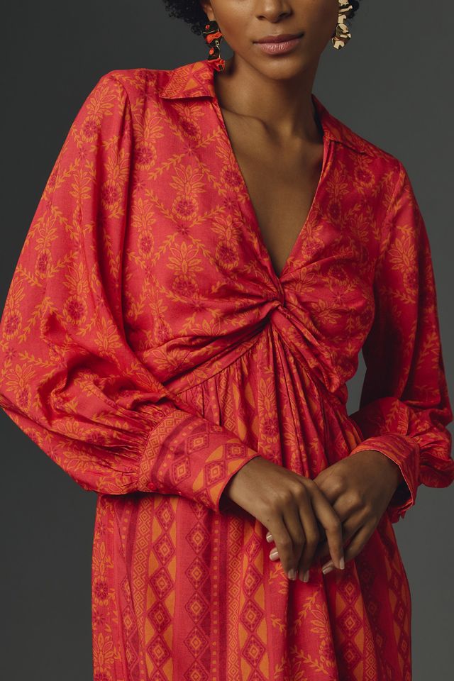 Farm Rio Long-Sleeve V-Neck Printed Midi Dress #3