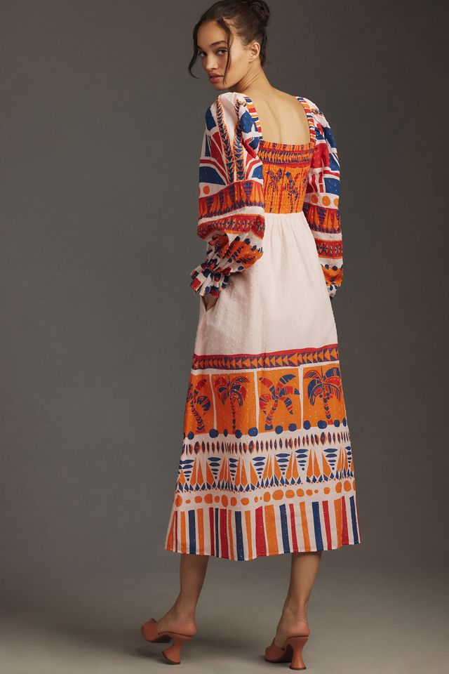 Farm Rio Long-Sleeve Smocked Printed Midi Dress #2