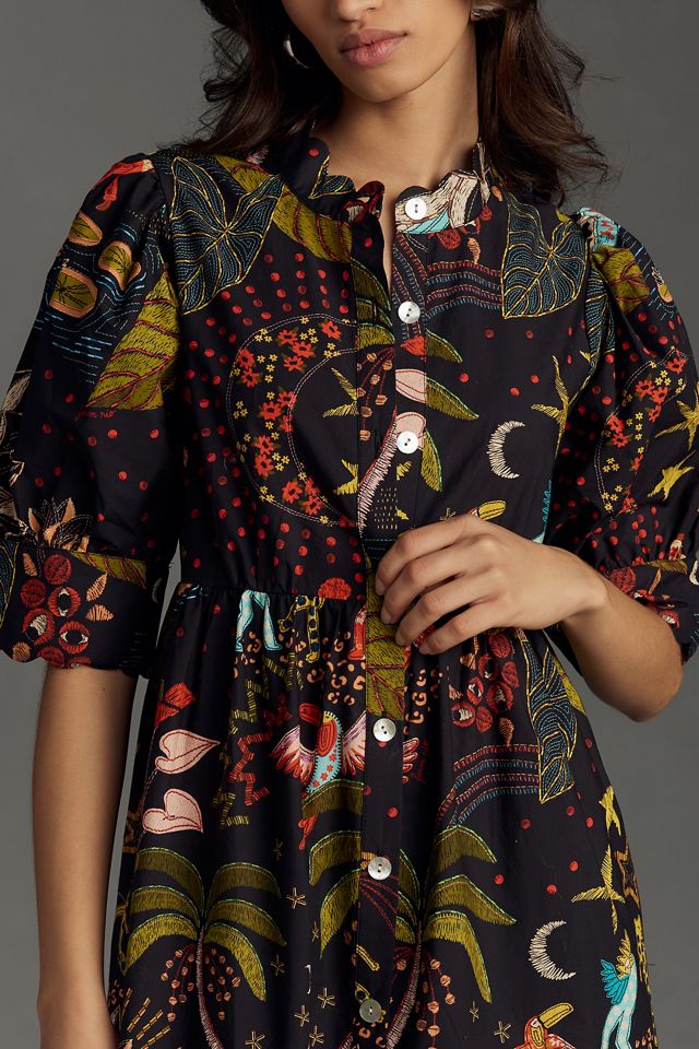 farm rio short-sleeve printed midi shirt dress Farm Rio Short-Sleeve Garden Midi Dress