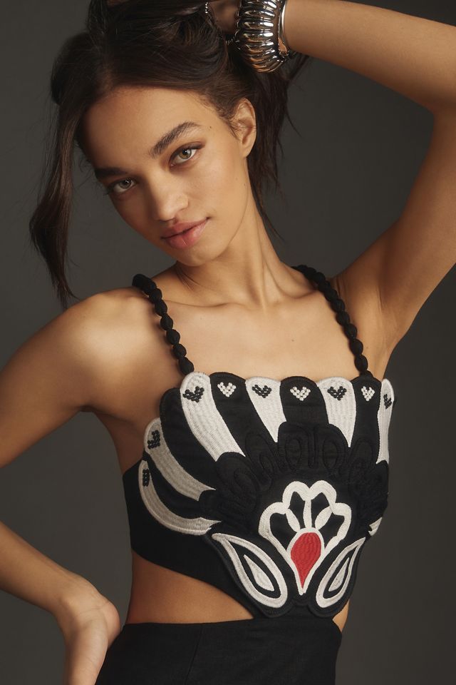 Farm Rio Sleeveless Embroidered Slim Midi Dress #1
