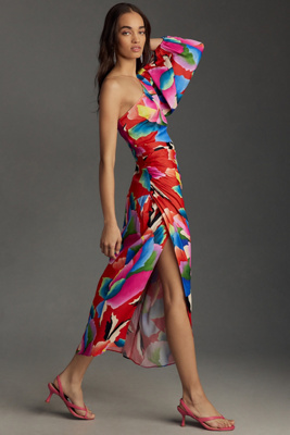 Farm Rio One-Shoulder Slim Floral Midi Dress | Anthropologie