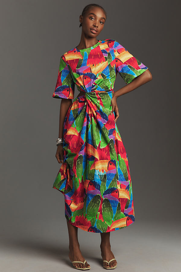 Farm Rio Short-Sleeve Cutout Midi Dress