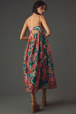 Farm Rio X Anthropologie Pleated Palm Midi Dress | Anthropologie