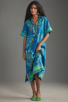 Farm Rio x Anthropologie Short-Sleeve Collared Midi Dress
