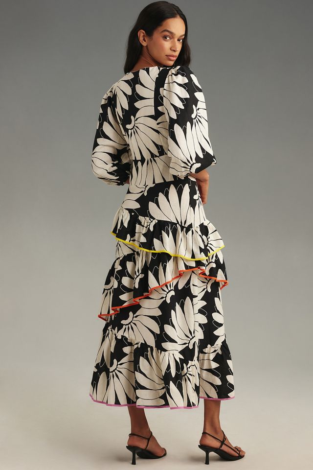 Farm Rio x Anthropologie Cutout Tiered Linen Maxi Dress #1