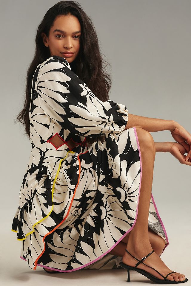 Farm Rio x Anthropologie Cutout Tiered Linen Maxi Dress #3