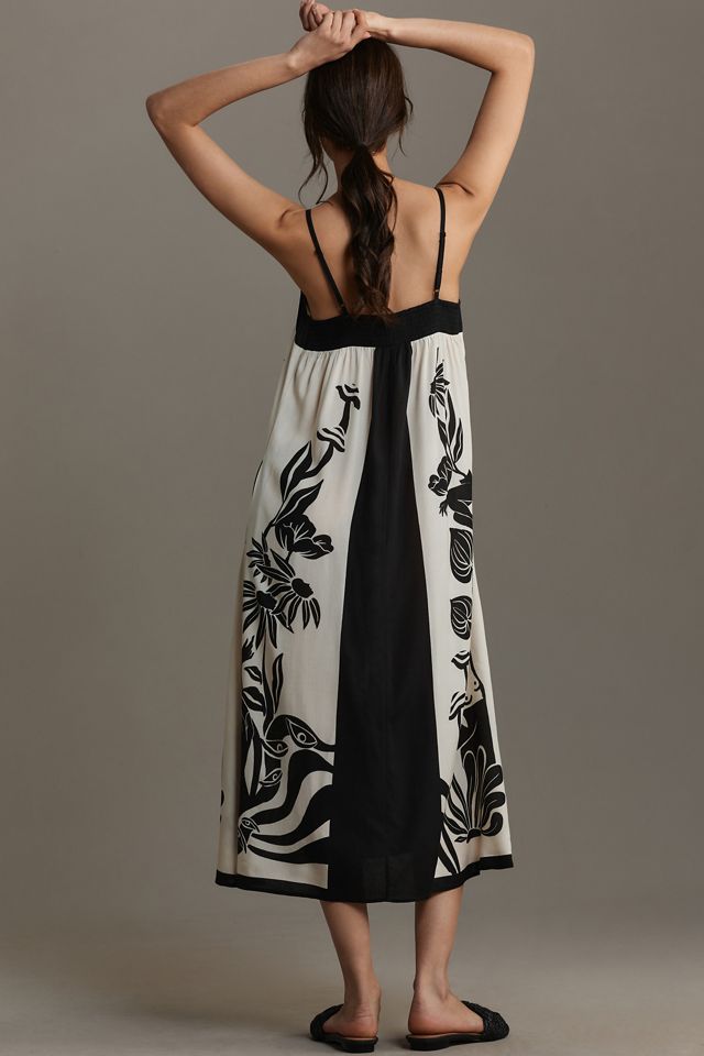 Farm Rio Sleeveless Square-Neck Floral Slim Midi Dress