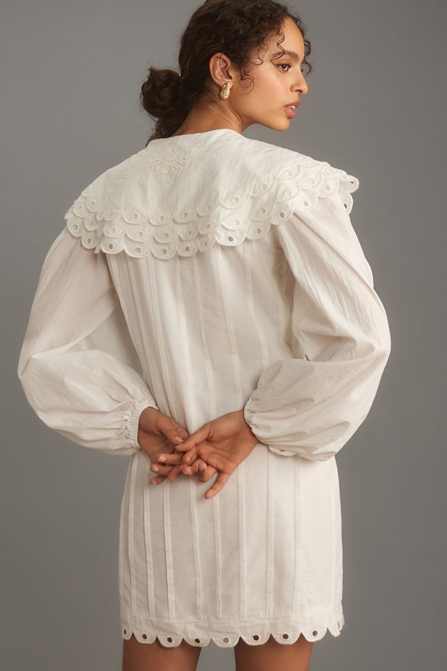 Farm Rio Long-Sleeve Embellished Collared Mini Dress | Anthropologie