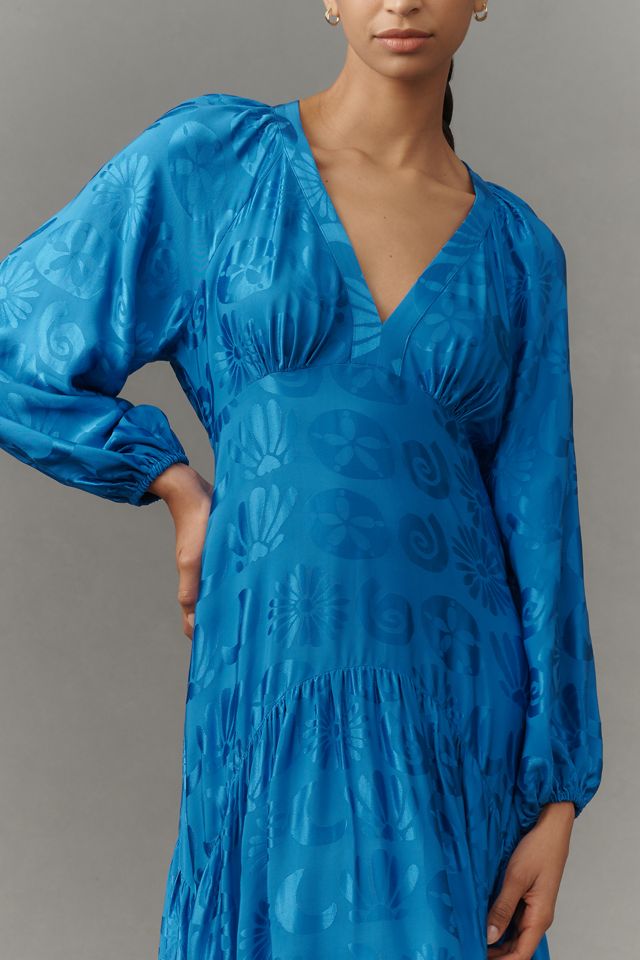Farm Rio Long-Sleeve V-Neck Jacquard Maxi Dress #1