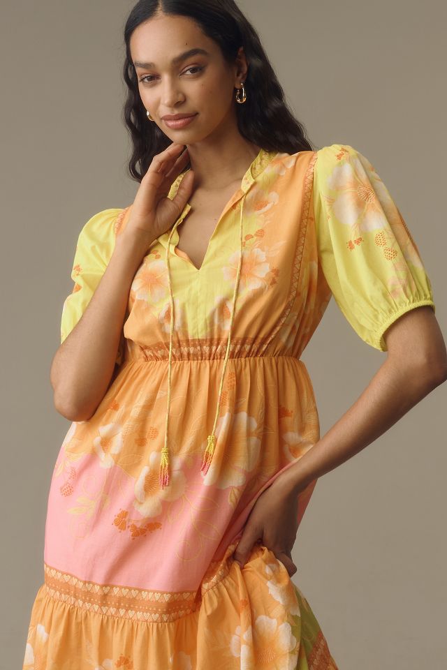 Farm Rio x Anthropologie Short-Sleeve Tiered Midi Dress | Anthropologie