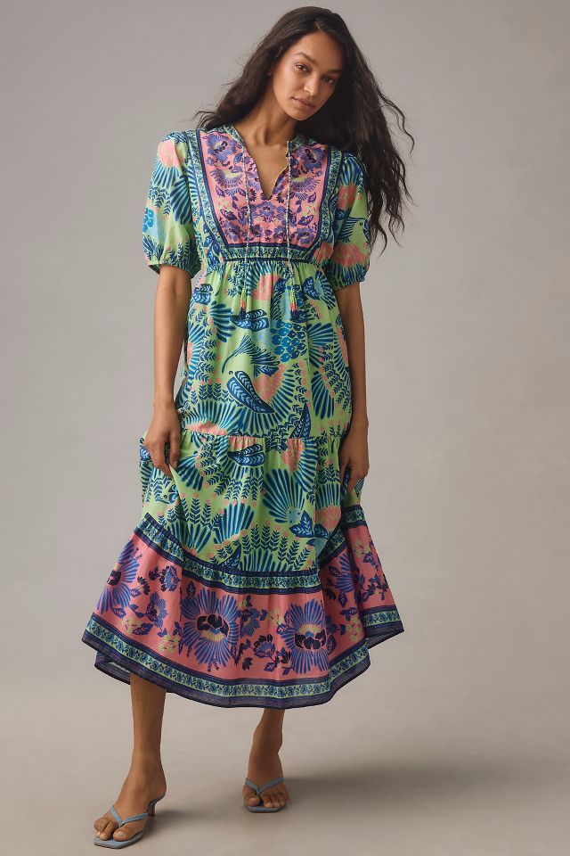 Farm Rio x Anthropologie Short-Sleeve Tiered Midi Dress | Anthropologie