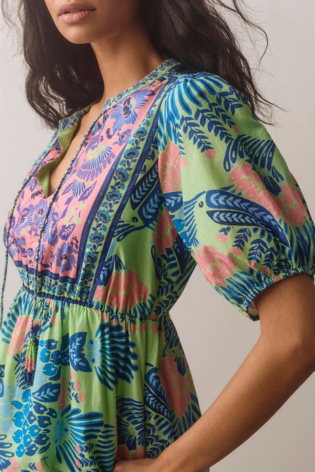 Farm Rio x Anthropologie Short-Sleeve Tiered Midi Dress | Anthropologie